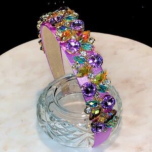 HEAD BAND RHINESTONES PURPLE NEW HAIR ACCESSORIES GLAM SUEDE HAND MADE